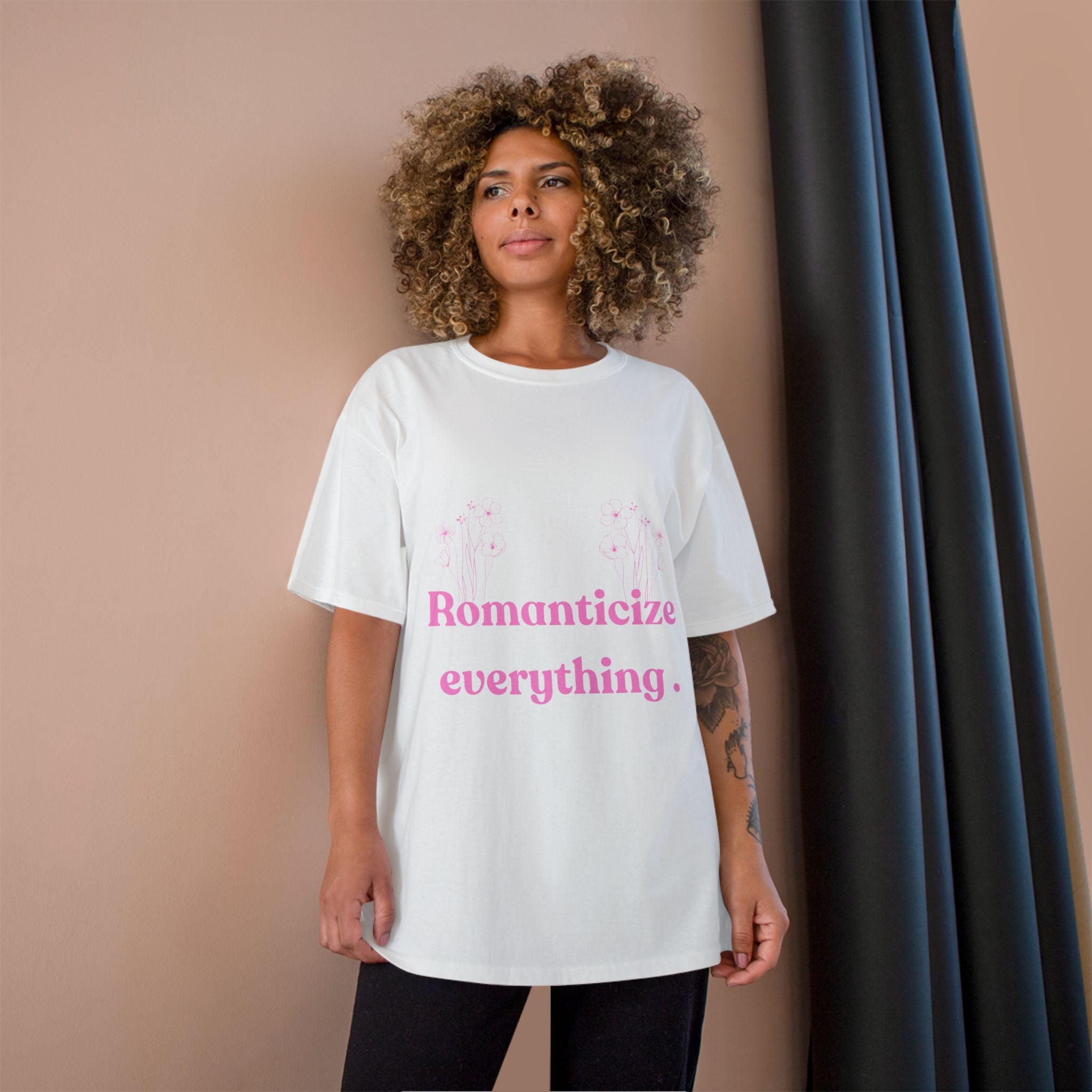 Romanticize Everything Champion T-Shirt | Floral Graphic Tee, Casual Wear, Gift for Her, Spring Fashion, Summer Vibes