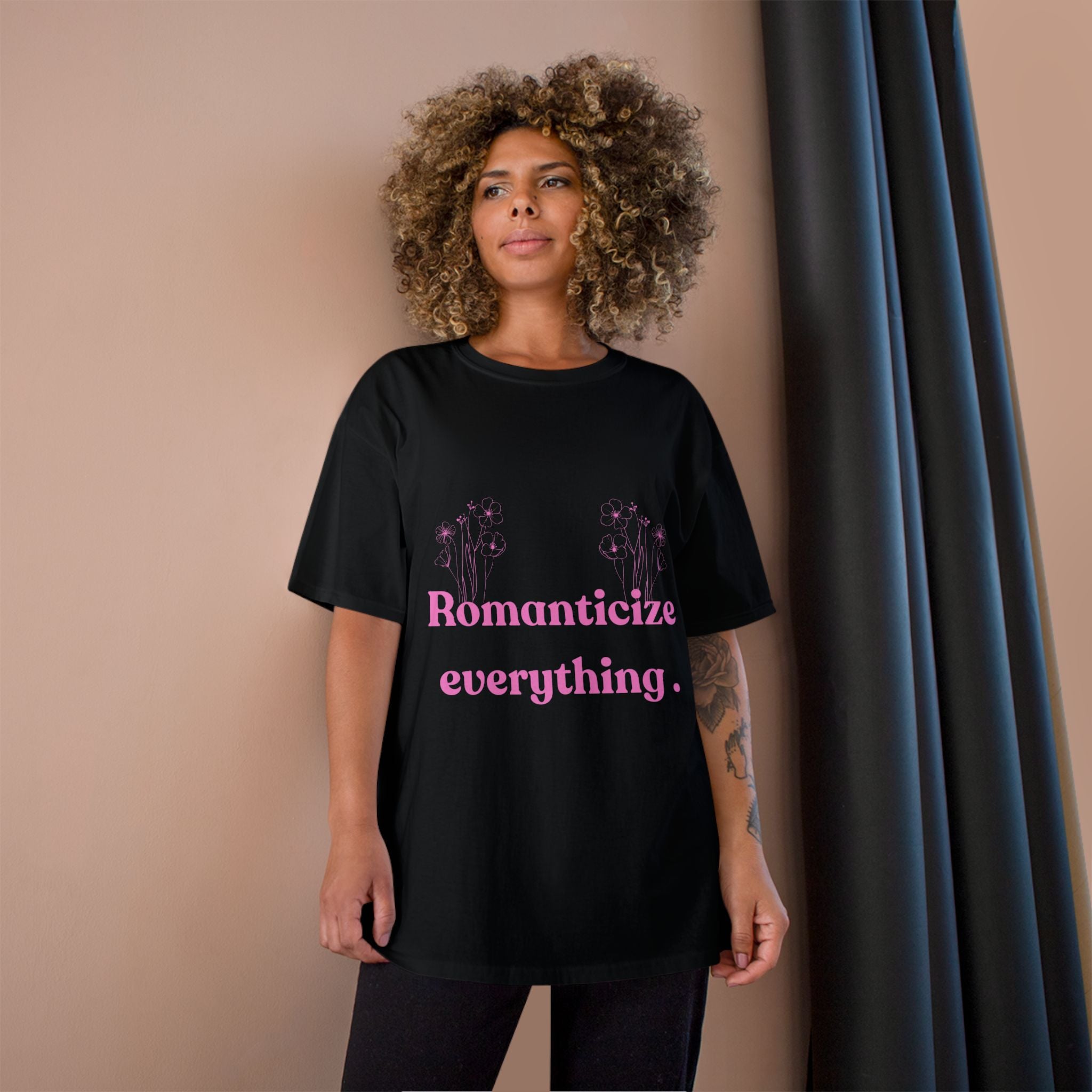 Romanticize Everything Champion T-Shirt | Floral Graphic Tee, Casual Wear, Gift for Her, Spring Fashion, Summer Vibes